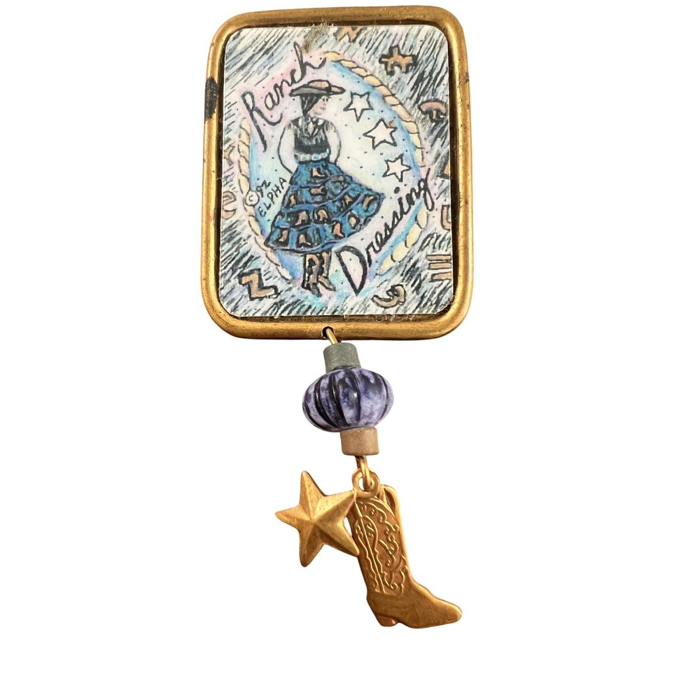 Vintage Cowgirl Brooch Western Wearable Art Whimsical Quirky Ranch Dressing Y2K
